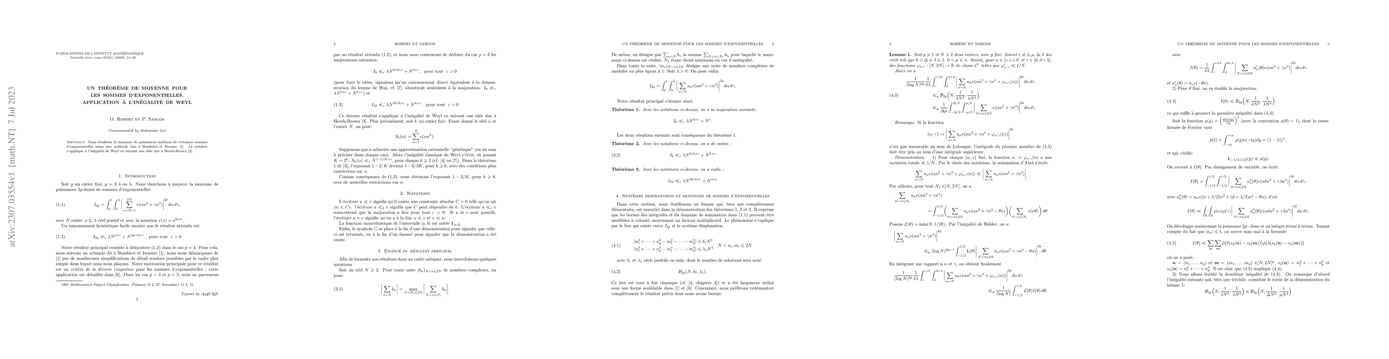 Thumbnail for A mean-value theorem for exponential sums. Applications to Weyl's
  inequality