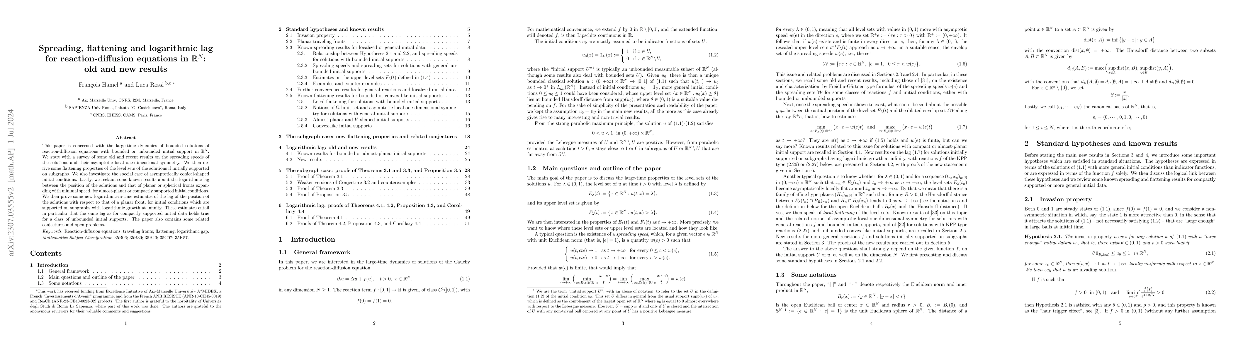 Thumbnail for Spreading, flattening and logarithmic lag for reaction-diffusion
  equations in R^N: old and new results