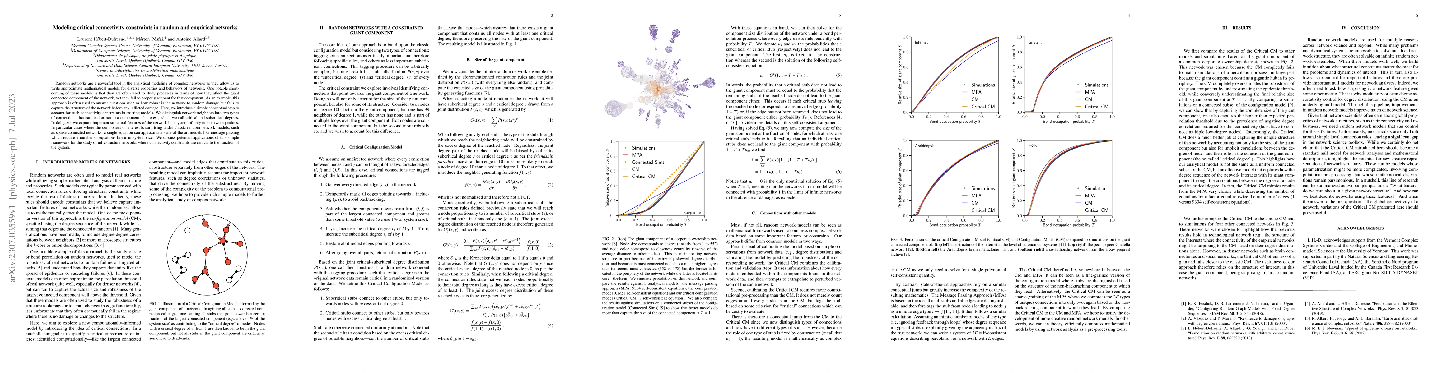 Thumbnail for Modeling critical connectivity constraints in random and empirical
  networks