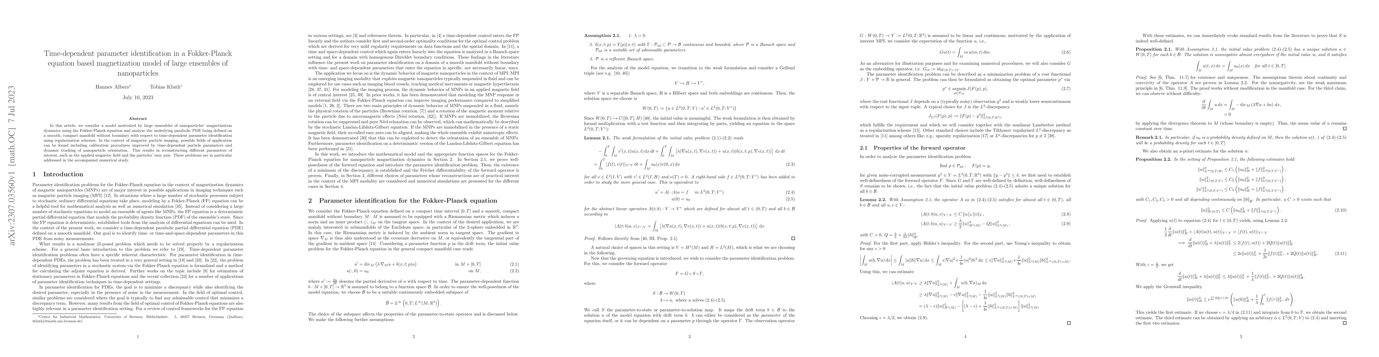 Thumbnail for Time-dependent parameter identification in a Fokker-Planck equation
  based magnetization model of large ensembles of nanoparticles