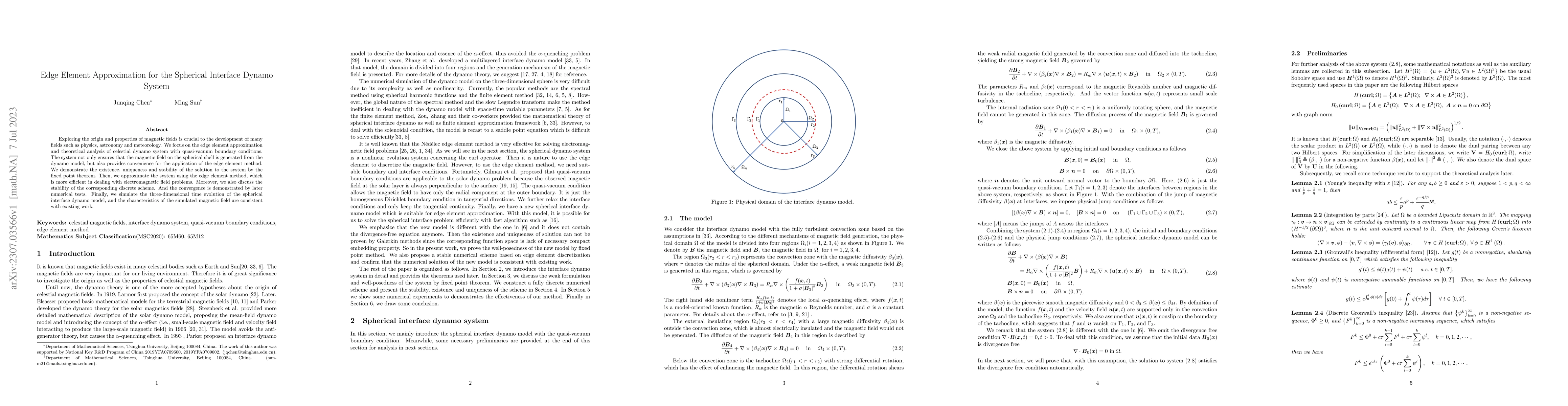Thumbnail for Edge Element Approximation for the Spherical Interface Dynamo System