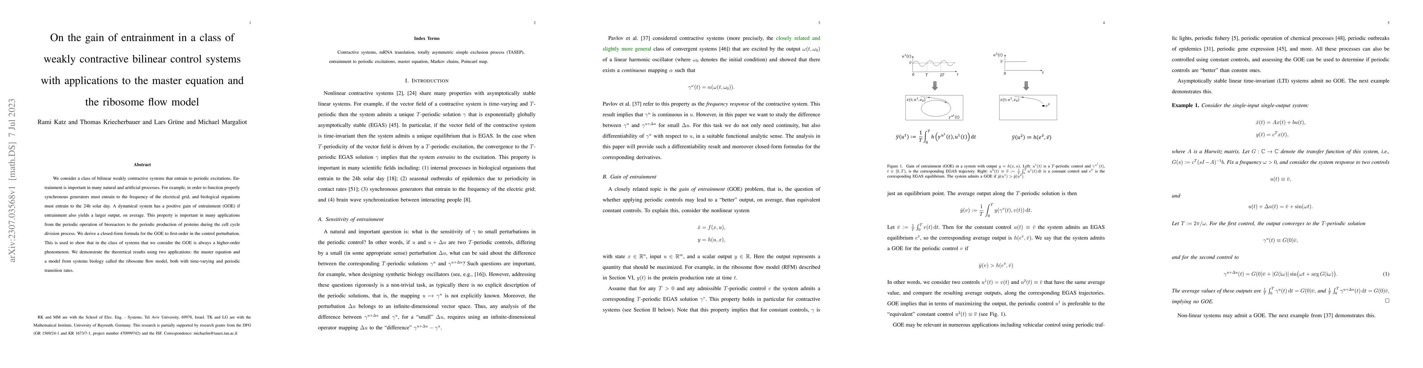 Thumbnail for On the gain of entrainment in a class of weakly contractive bilinear
  control systems with applications to the master equation and the ribosome
  flow model