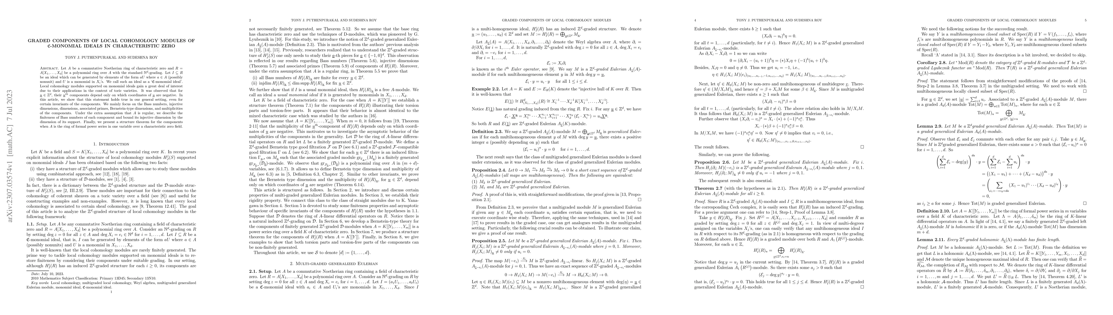 Thumbnail for Graded components of local cohomology modules of $\mathfrak{C}$-monomial
  ideals in characteristic zero