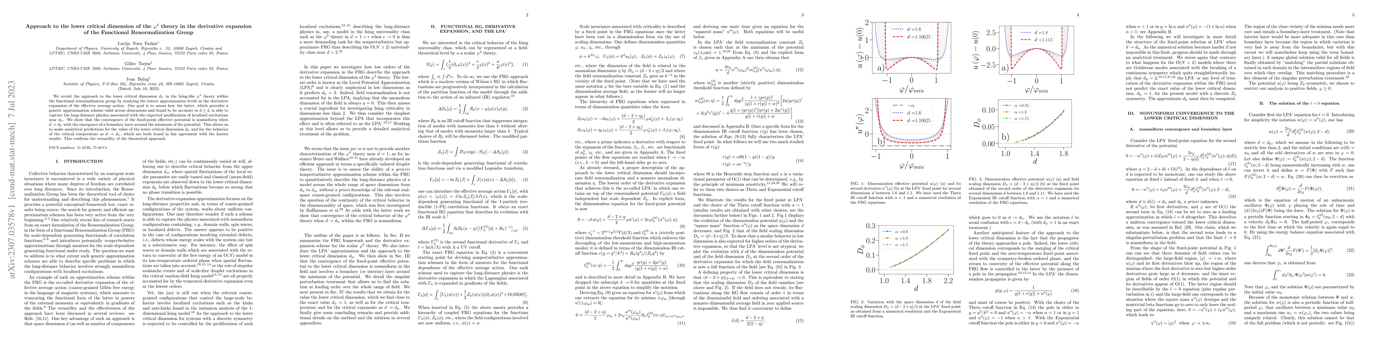 Thumbnail for Approach to the lower critical dimension of the $\varphi^4$ theory in
  the derivative expansion of the Functional Renormalization Group