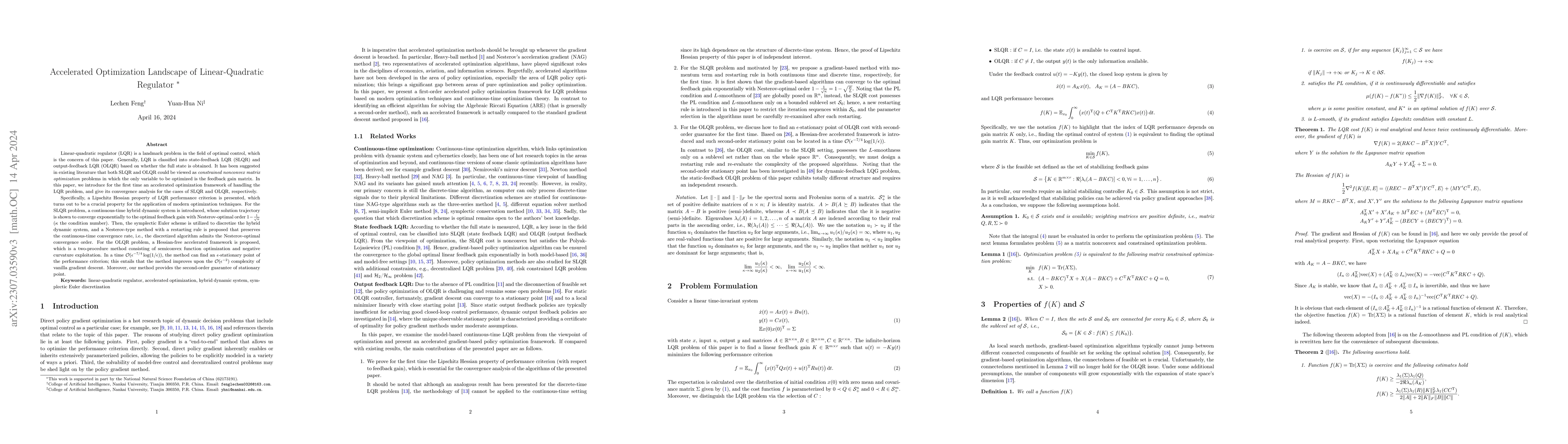 Thumbnail for Accelerated Optimization Landscape of Linear-Quadratic Regulator