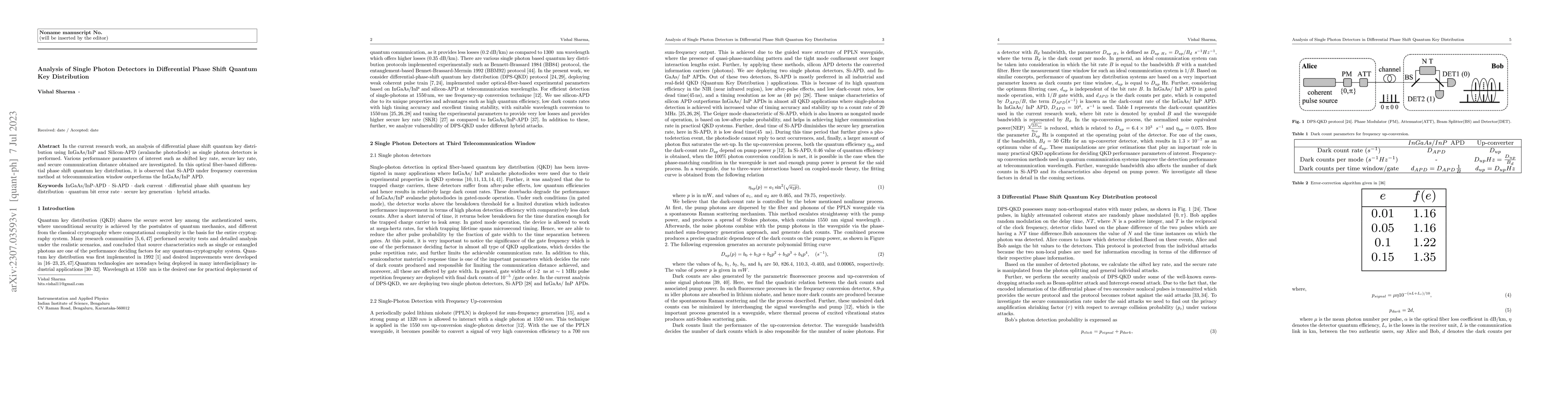 Thumbnail for Analysis of Single Photon Detectors in Differential Phase Shift Quantum
  Key Distribution