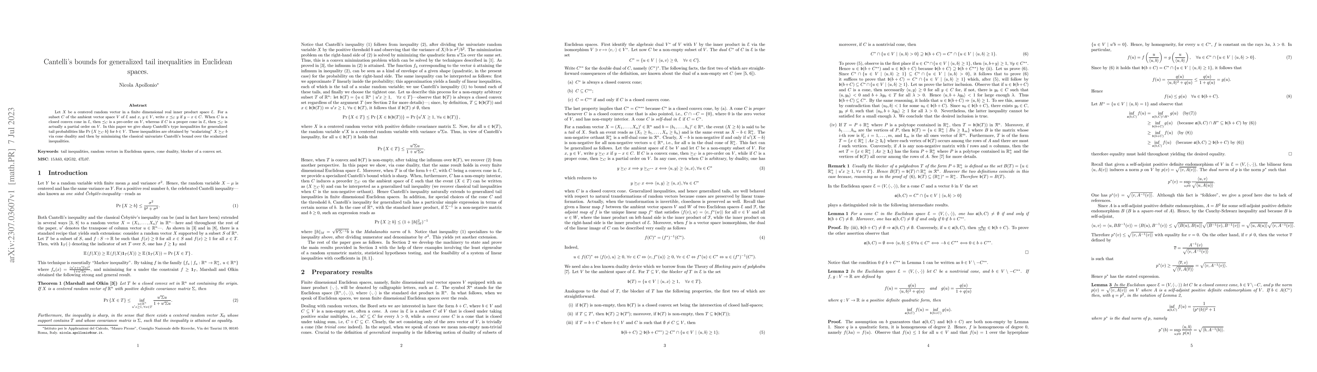 Thumbnail for Cantelli's bounds for generalized tail inequalities in Euclidean spaces