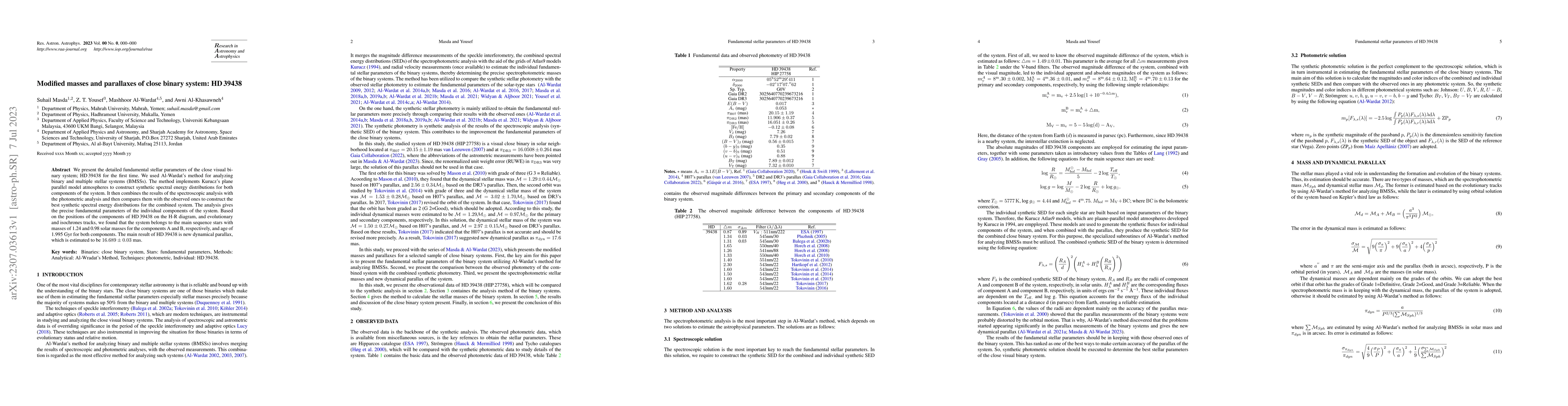 Thumbnail for Modified masses and parallaxes of close binary system: HD39438