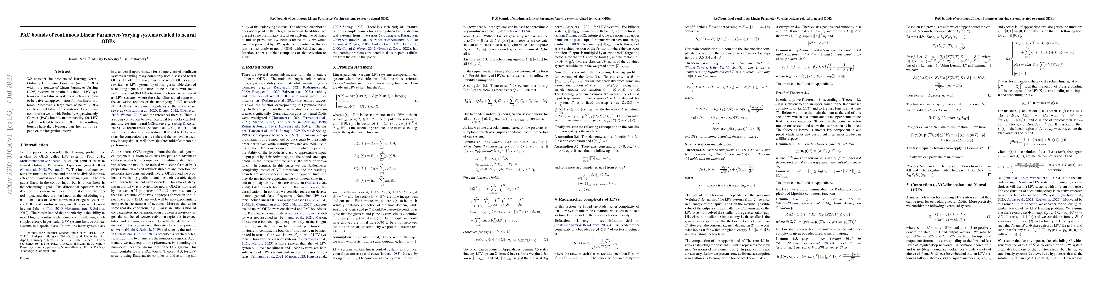 Thumbnail for PAC bounds of continuous Linear Parameter-Varying systems related to
  neural ODEs