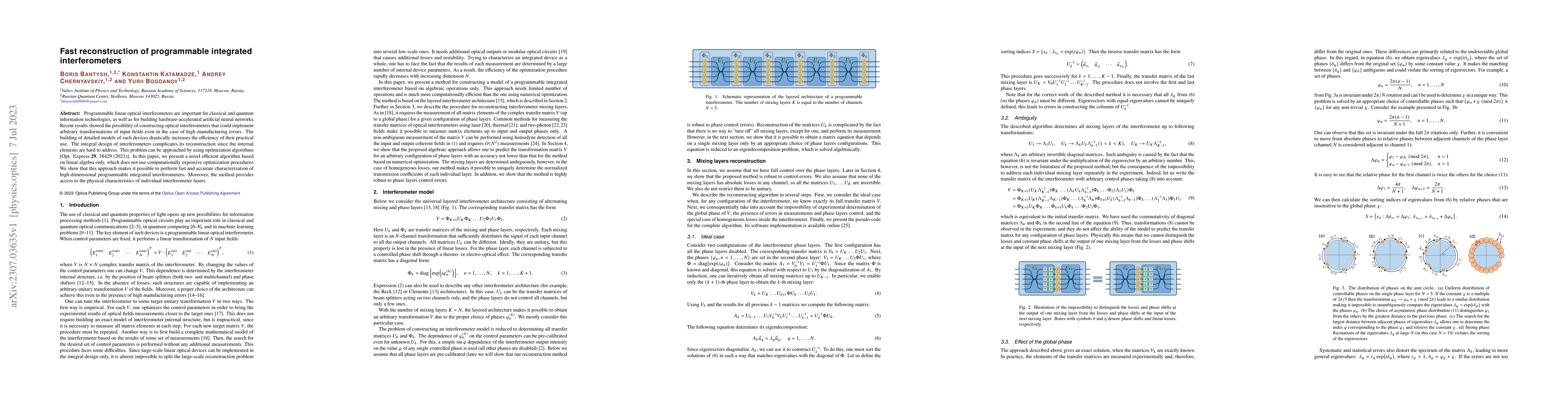 Thumbnail for Fast reconstruction of programmable integrated interferometers
