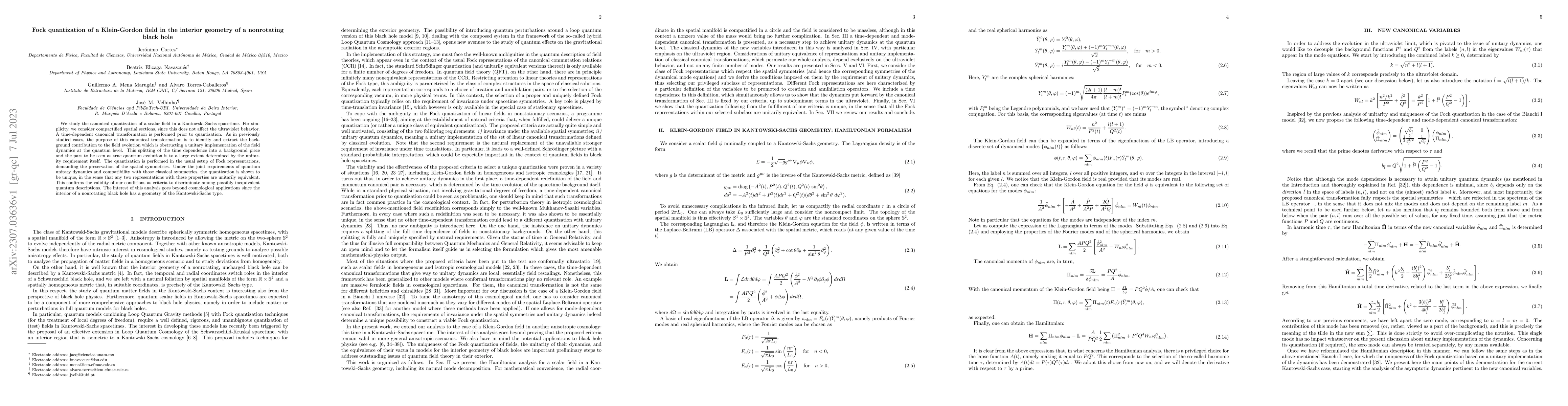 Thumbnail for Fock quantization of a Klein-Gordon field in the interior geometry of a
  nonrotating black hole