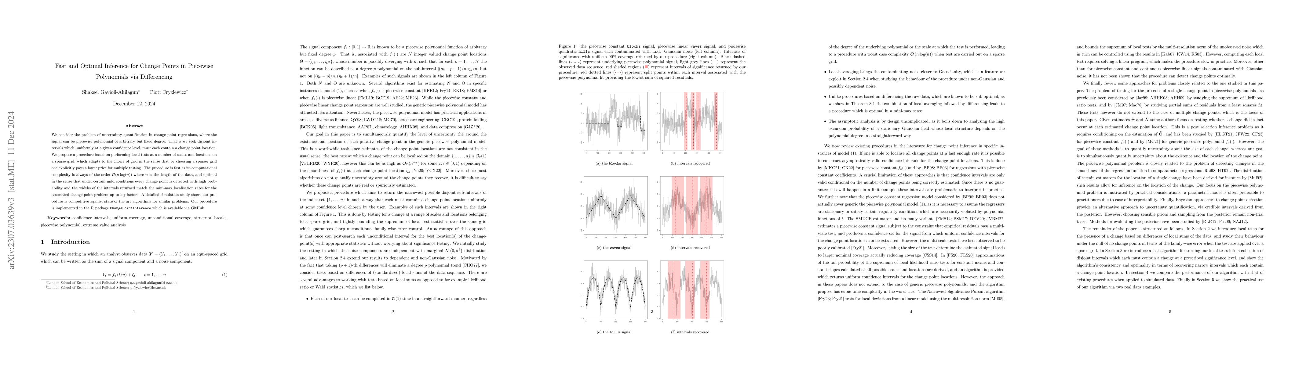 Thumbnail for Fast and Optimal Inference for Change Points in Piecewise Polynomials
  via Differencing