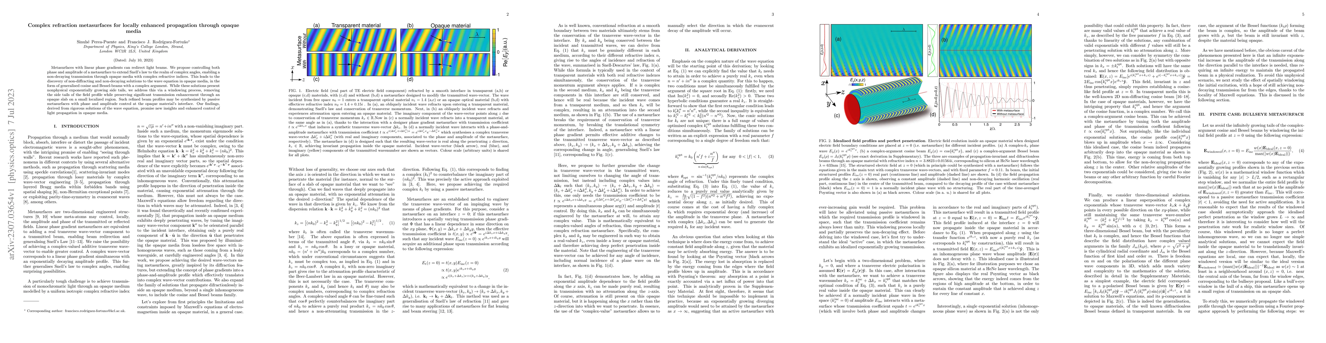 Thumbnail for Complex refraction metasurfaces for locally enhanced propagation through
  opaque media