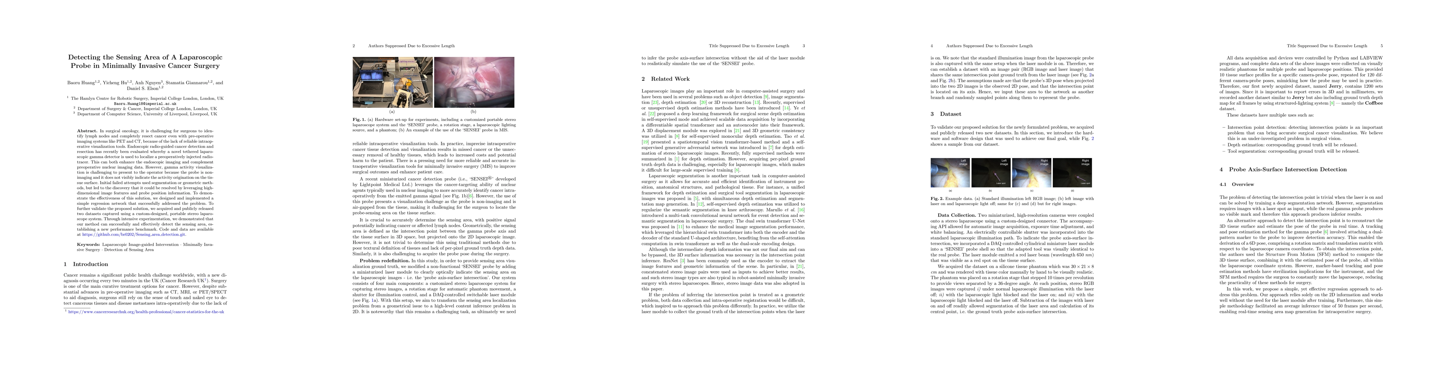 Thumbnail for Detecting the Sensing Area of A Laparoscopic Probe in Minimally Invasive
  Cancer Surgery