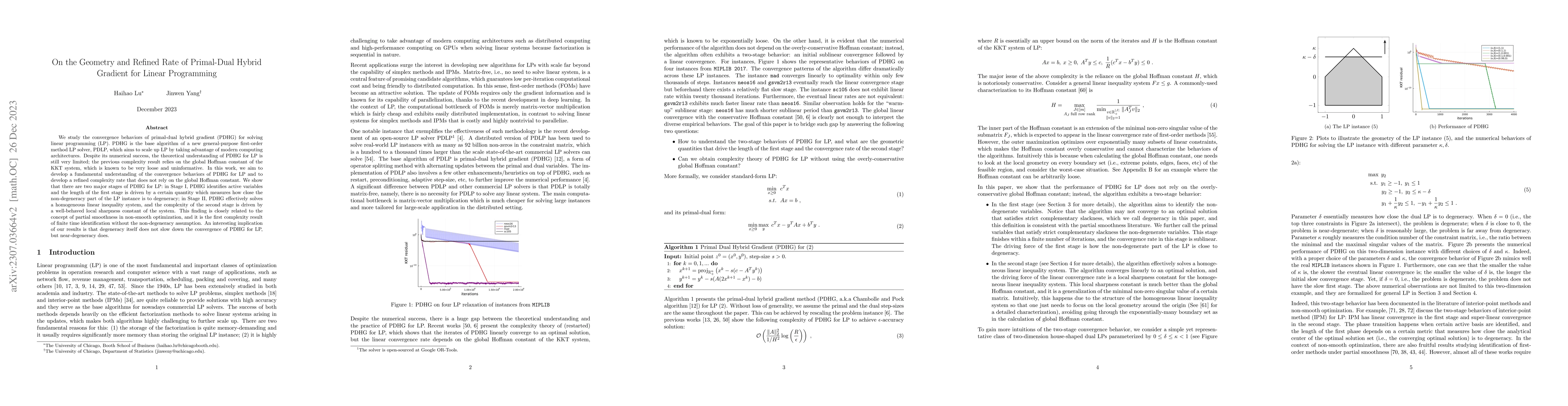 Thumbnail for On the Geometry and Refined Rate of Primal-Dual Hybrid Gradient for
  Linear Programming