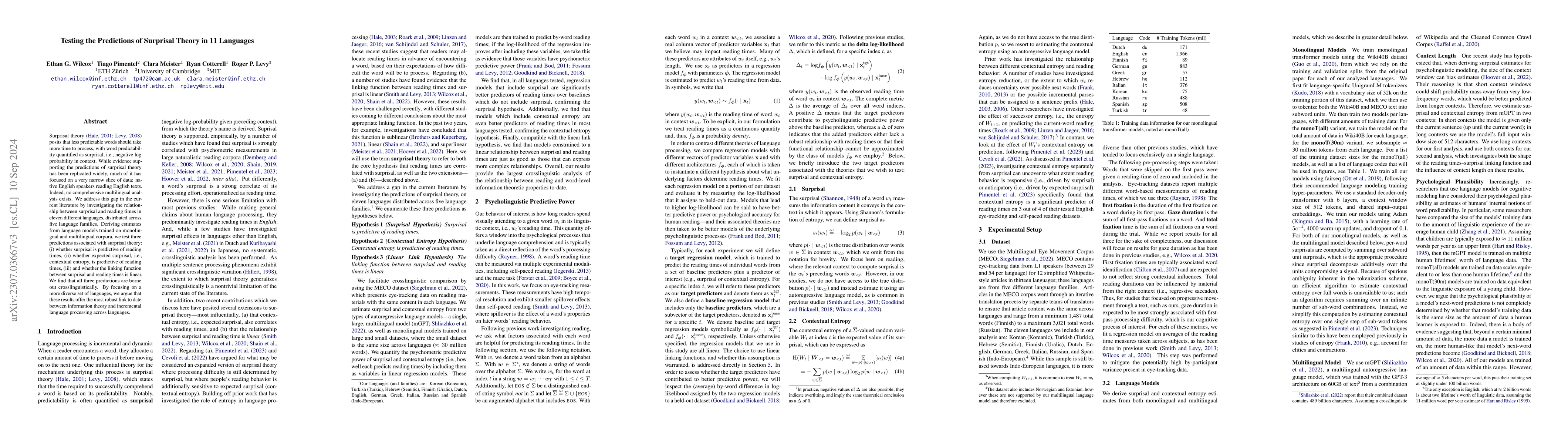 Thumbnail for Testing the Predictions of Surprisal Theory in 11 Languages