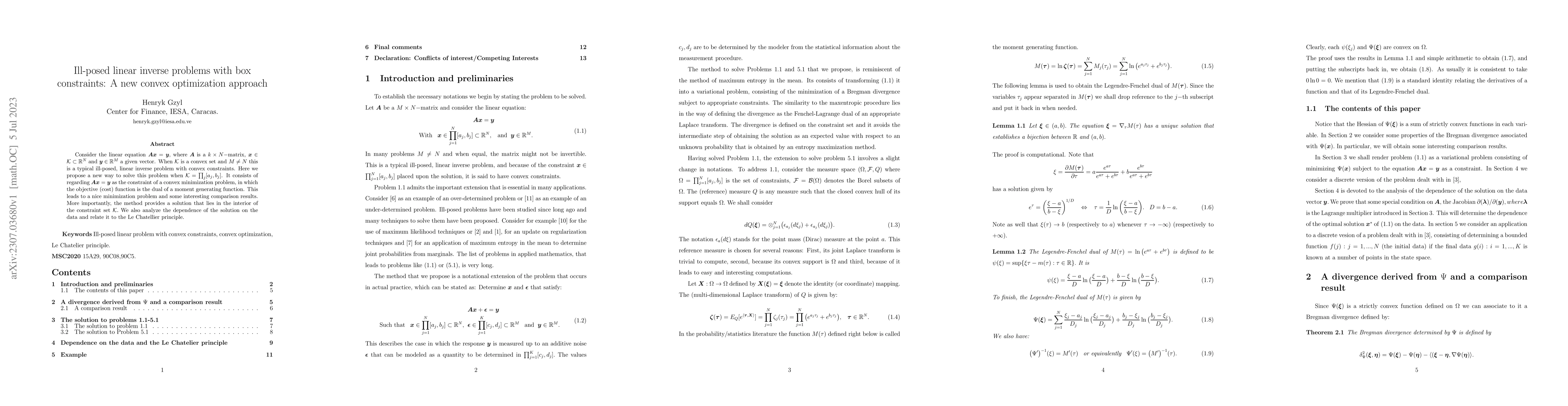 Thumbnail for Ill-posed linear inverse problems with box constraints: A new convex
  optimization approach