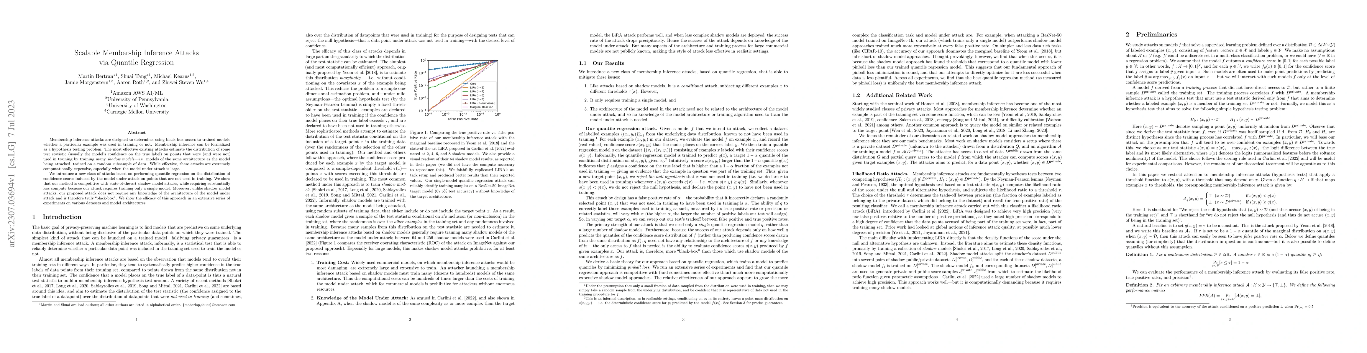 Thumbnail for Scalable Membership Inference Attacks via Quantile Regression