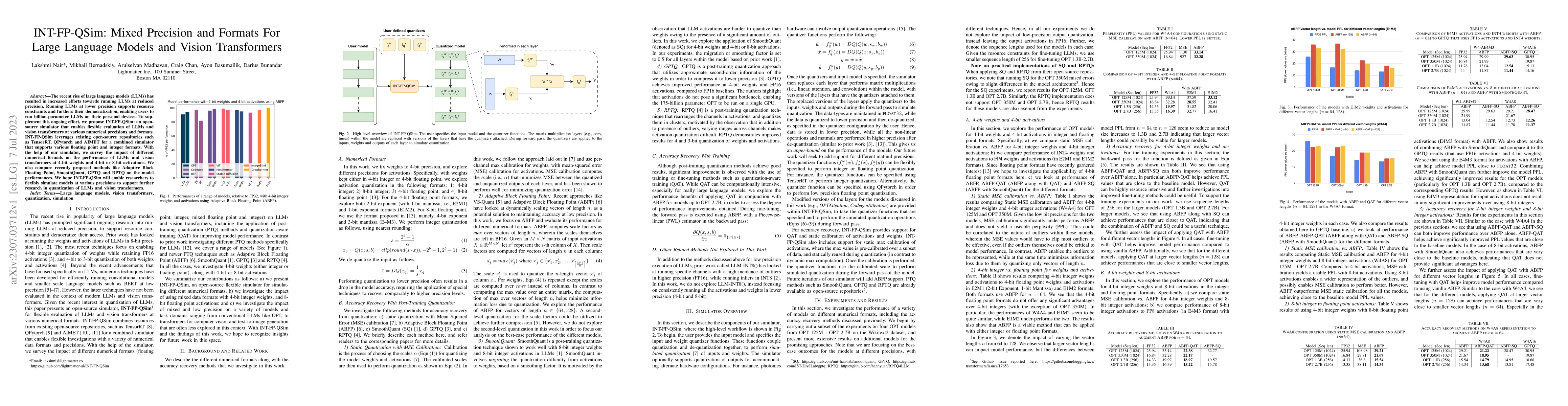 Thumbnail for INT-FP-QSim: Mixed Precision and Formats For Large Language Models and
  Vision Transformers