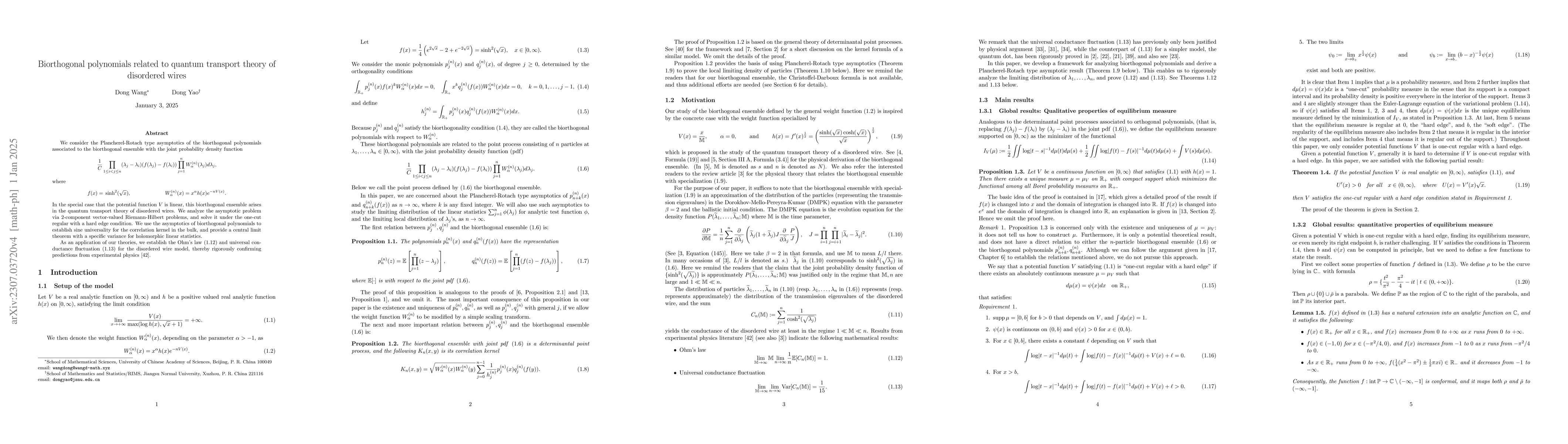 Thumbnail for Biorthogonal polynomials related to quantum transport theory of
  disordered wires
