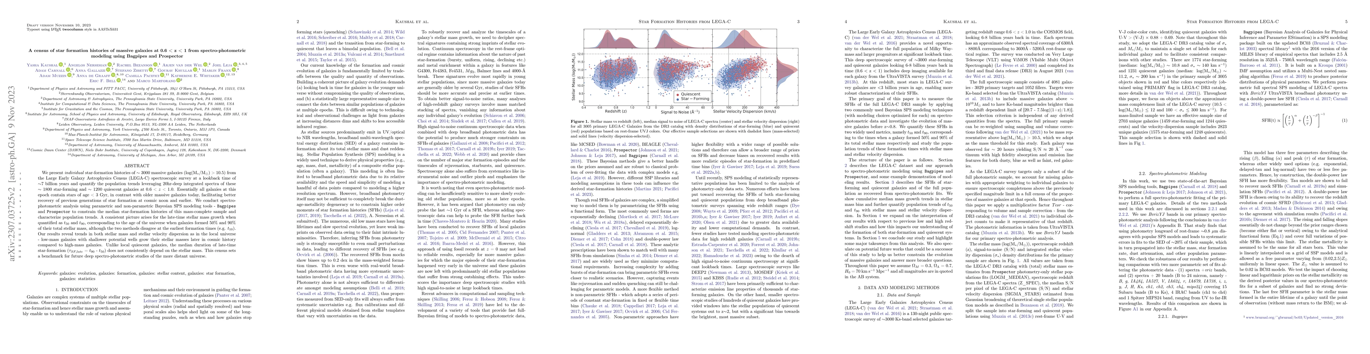 Thumbnail for A census of star formation histories of massive galaxies at 0.6 < z < 1
  from spectro-photometric modeling using Bagpipes and Prospector