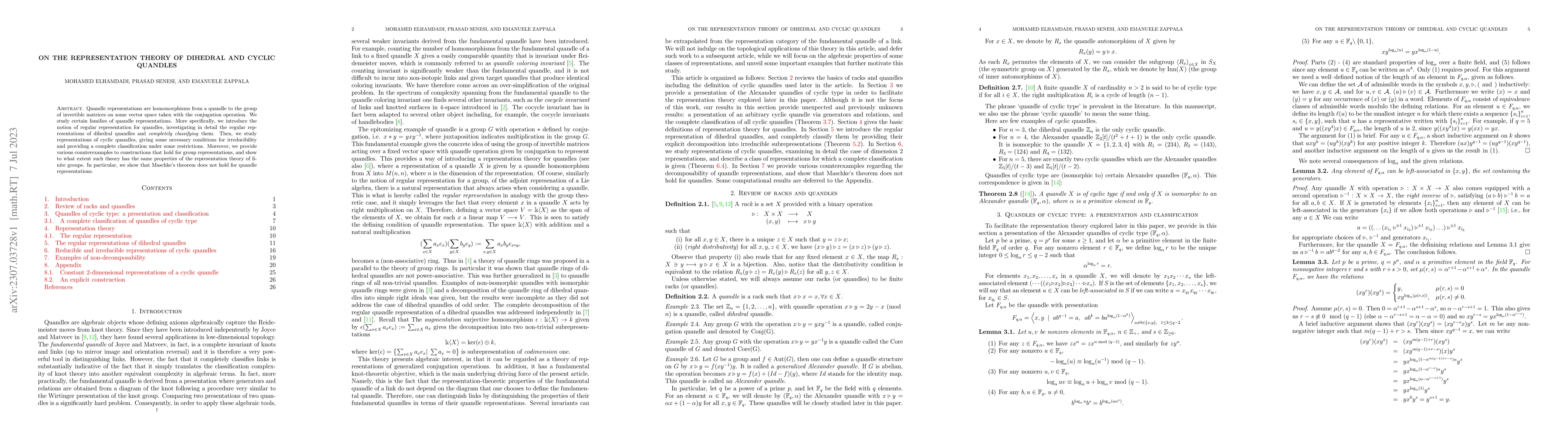 Thumbnail for On the representation theory of cyclic and dihedral quandles