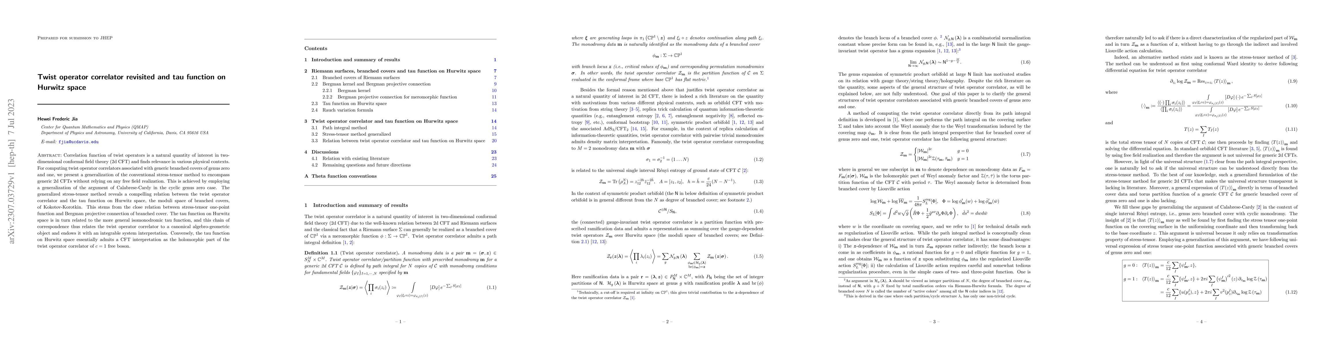 Thumbnail for Twist operator correlator revisited and tau function on Hurwitz space