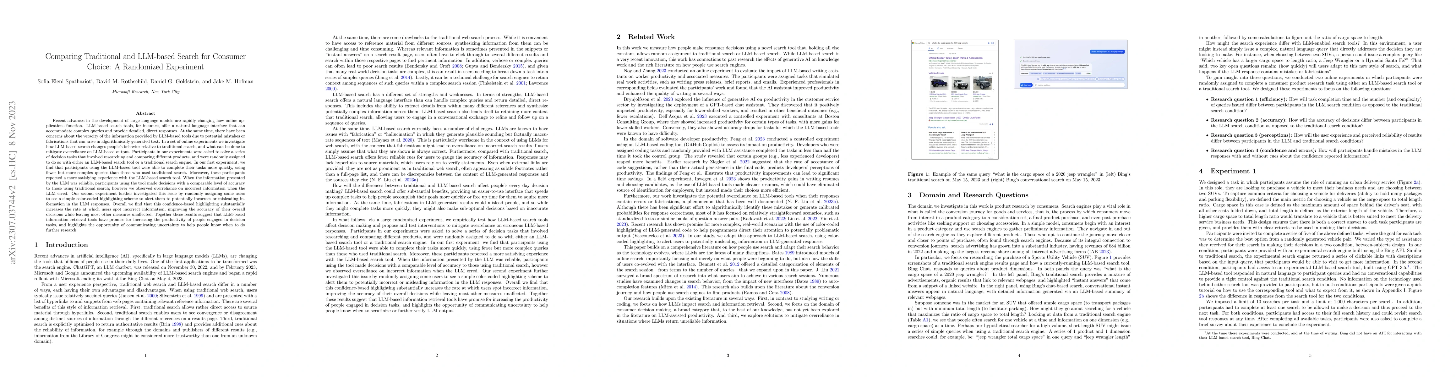 Thumbnail for Comparing Traditional and LLM-based Search for Consumer Choice: A
  Randomized Experiment