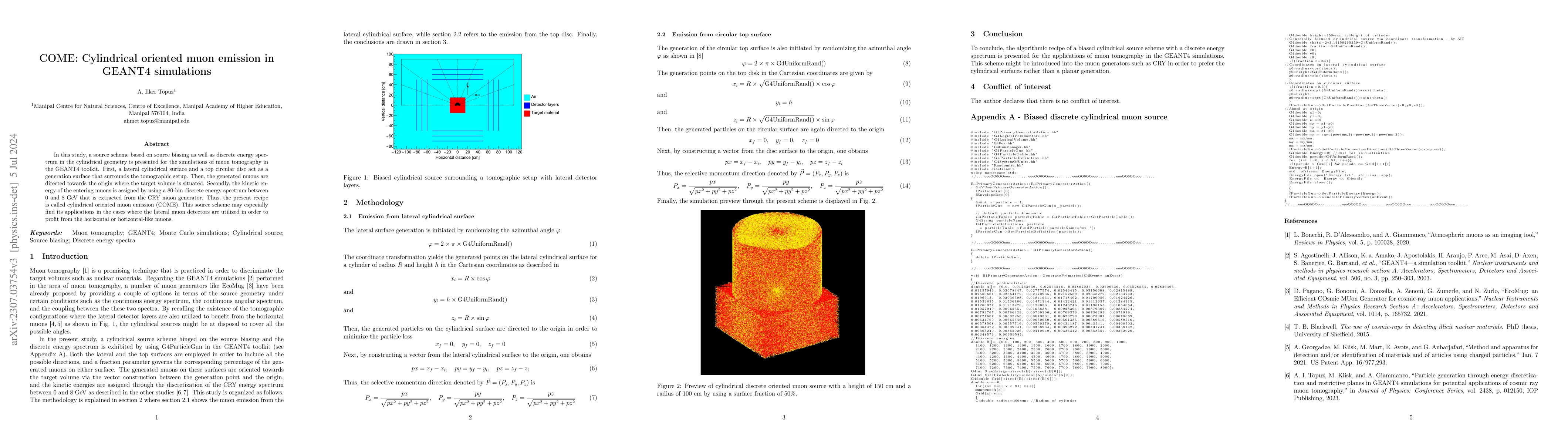 Thumbnail for COME: Cylindrical oriented muon emission in GEANT4 simulations