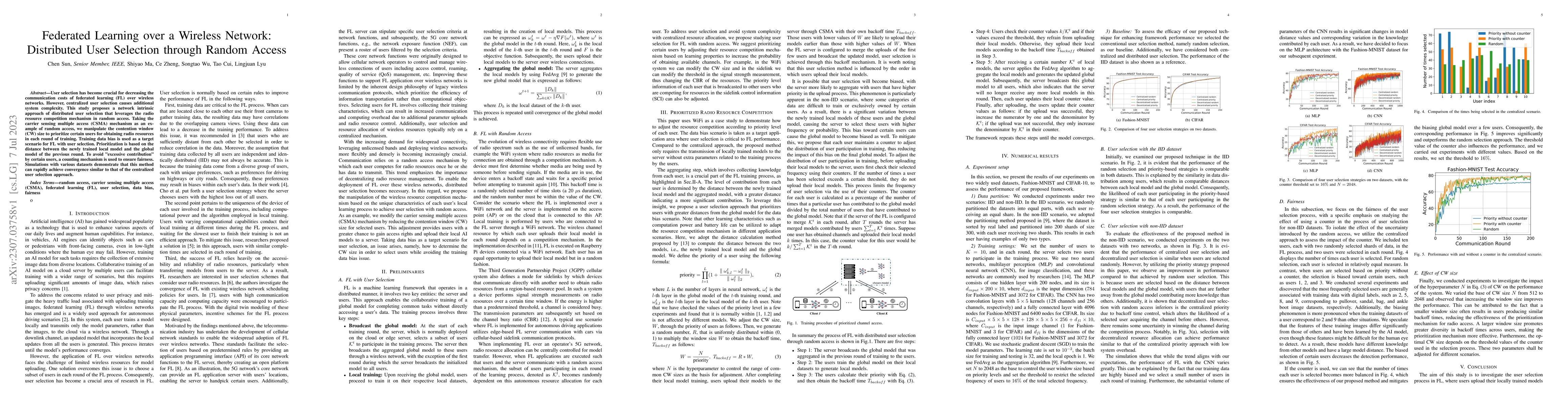 Thumbnail for Federated Learning over a Wireless Network: Distributed User Selection
  through Random Access