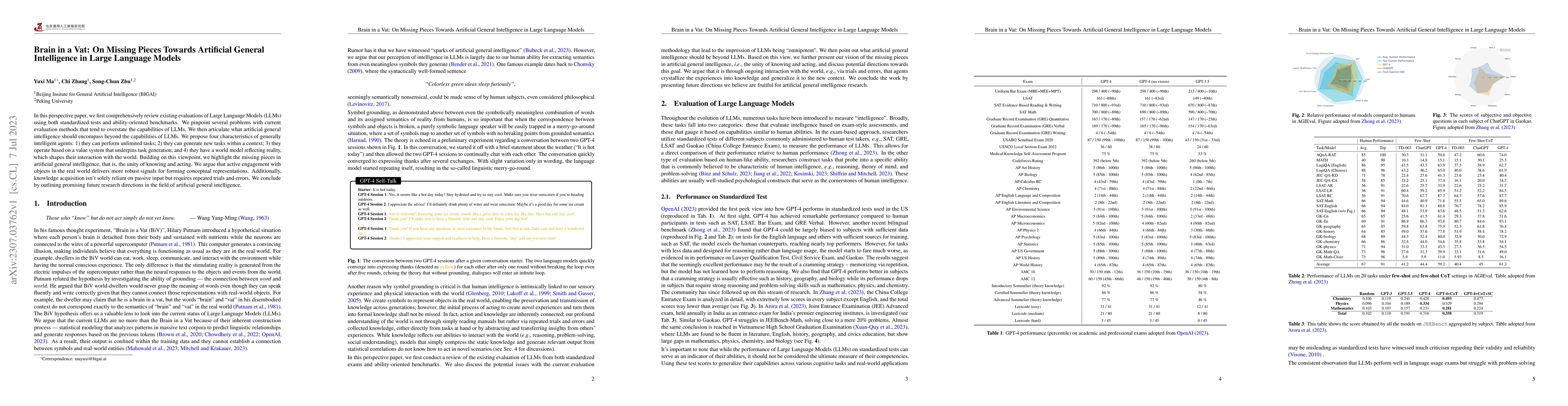 Thumbnail for Brain in a Vat: On Missing Pieces Towards Artificial General
  Intelligence in Large Language Models