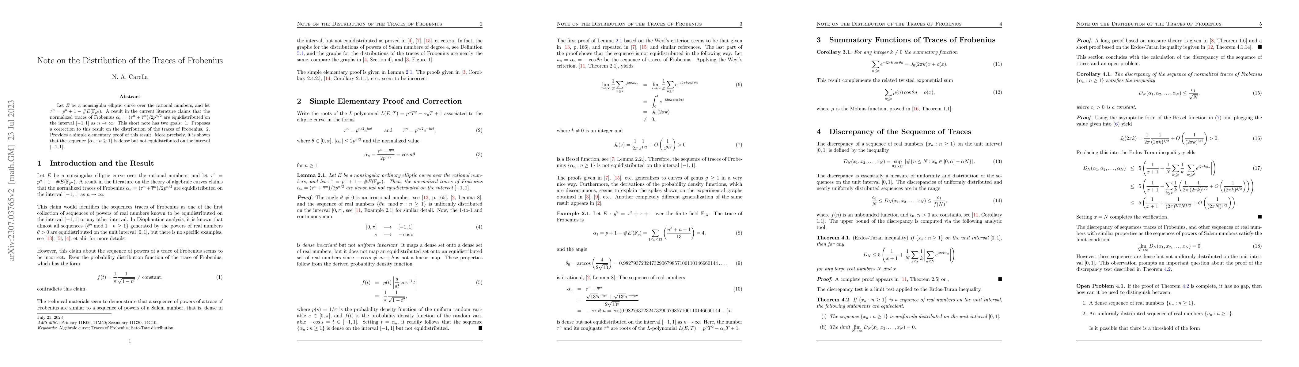 Thumbnail for Note on the Distribution of the Traces of Frobenius