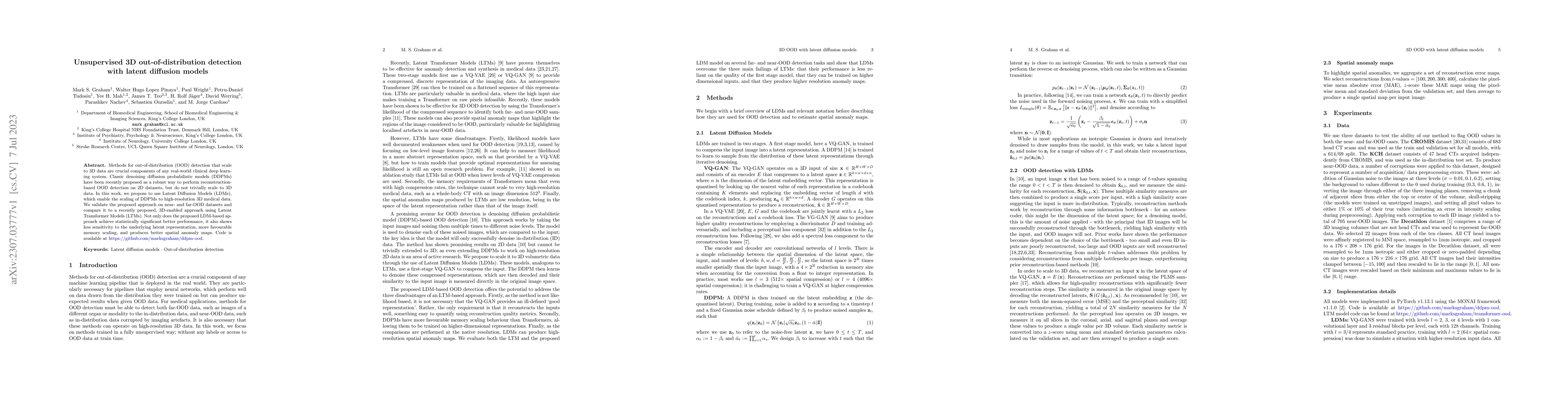 Thumbnail for Unsupervised 3D out-of-distribution detection with latent diffusion
  models