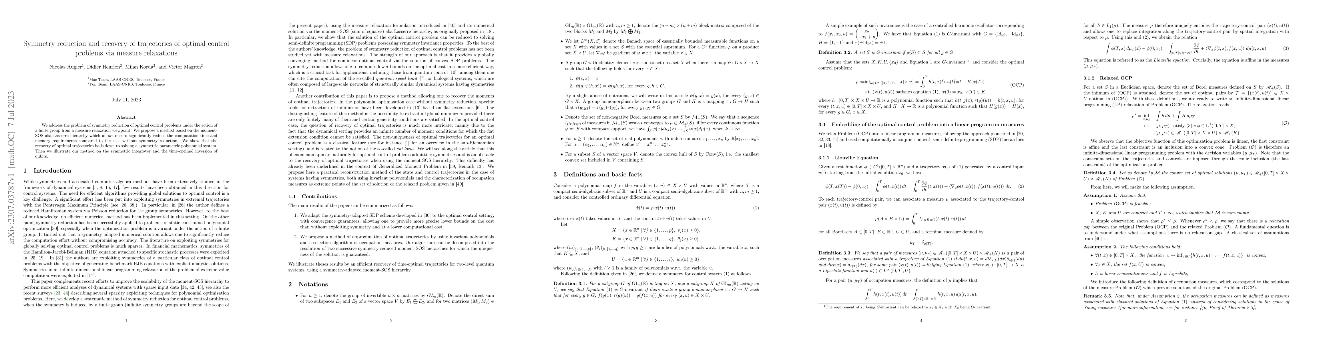 Thumbnail for Symmetry reduction and recovery of trajectories of optimal control
  problems via measure relaxations