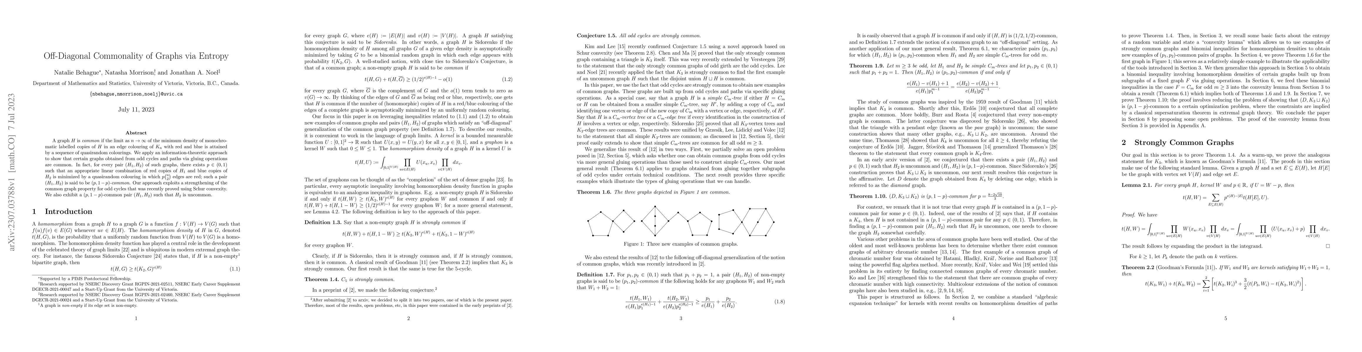 Thumbnail for Off-Diagonal Commonality of Graphs via Entropy