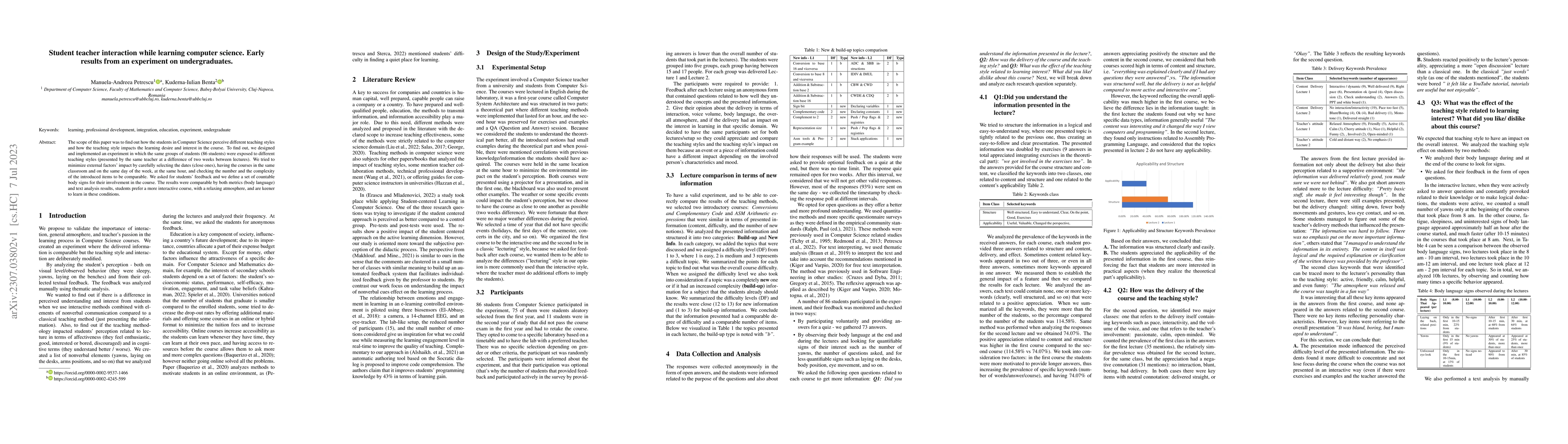 Thumbnail for Student Teacher Interaction While Learning Computer Science: Early
  Results from an Experiment on Undergraduates