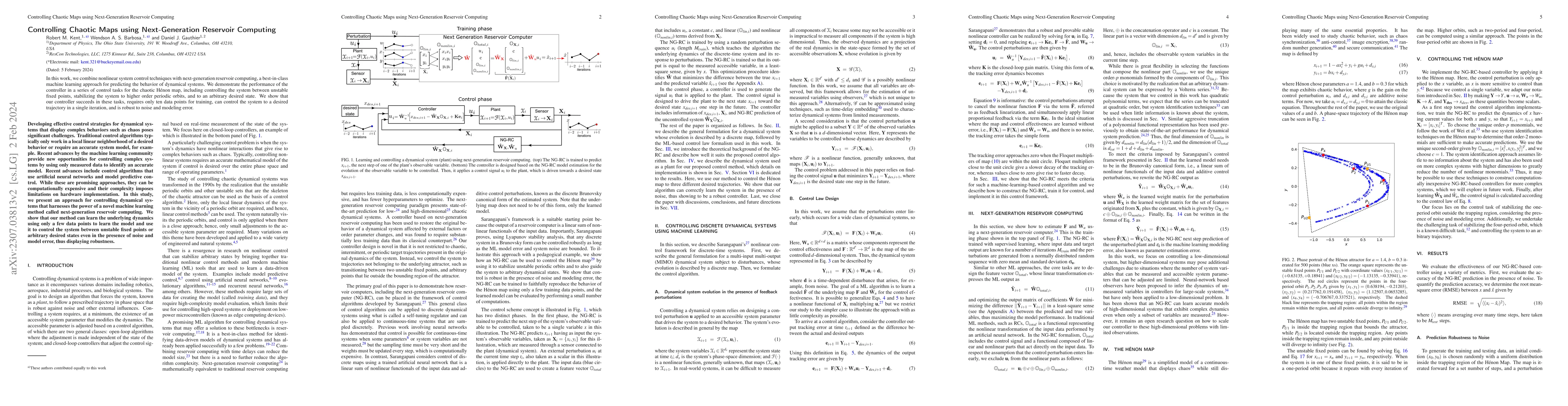 Thumbnail for Controlling Chaotic Maps using Next-Generation Reservoir Computing