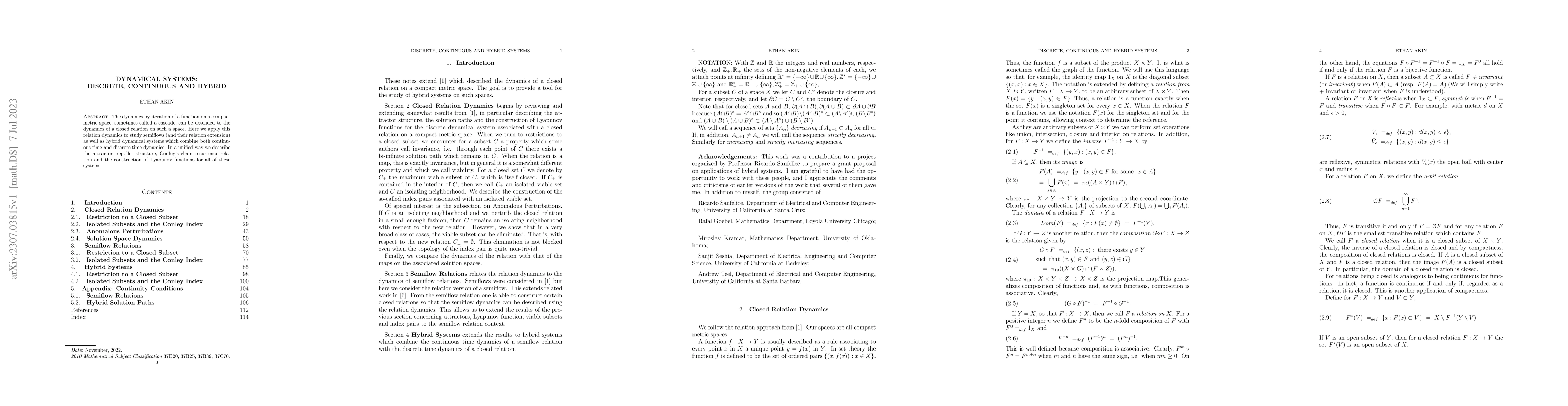Thumbnail for Dynamical Systems: Discrete, Continuous and Hybrid