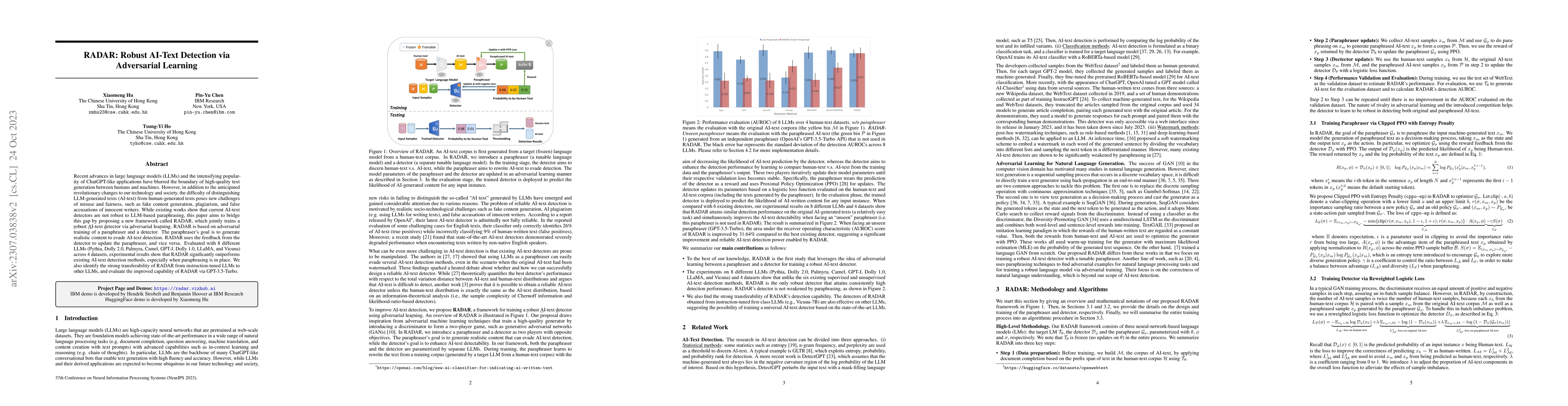 Thumbnail for RADAR: Robust AI-Text Detection via Adversarial Learning