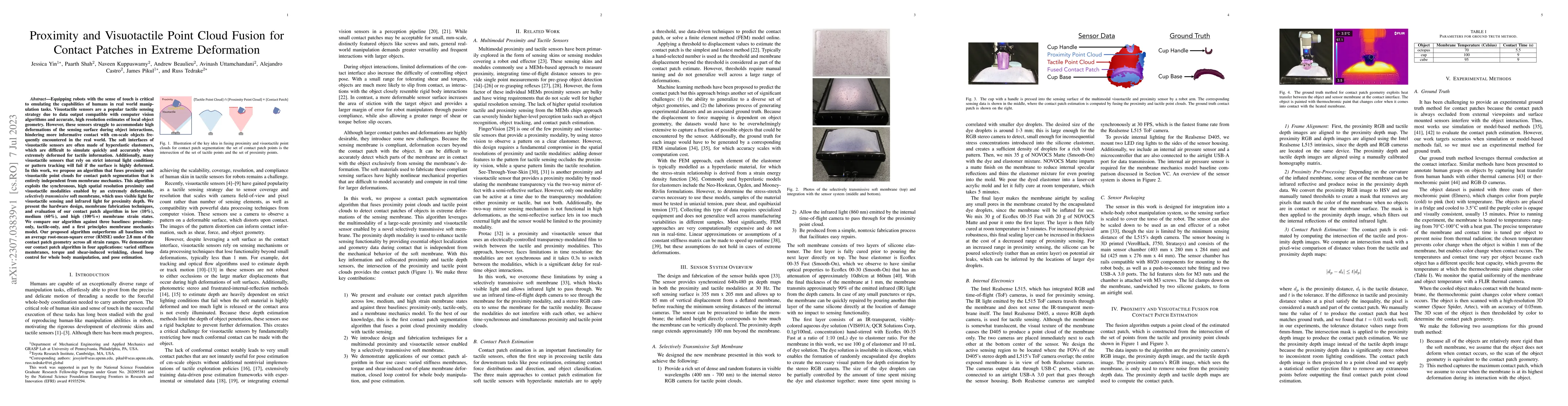 Thumbnail for Proximity and Visuotactile Point Cloud Fusion for Contact Patches in
  Extreme Deformation