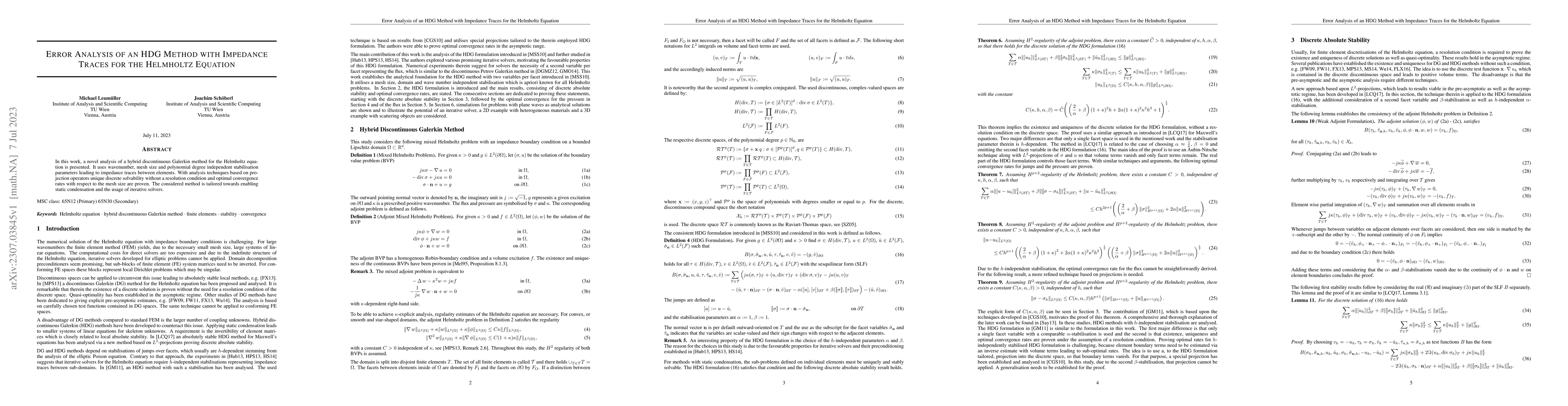 Thumbnail for Error Analysis of an HDG Method with Impedance Traces for the Helmholtz
  Equation
