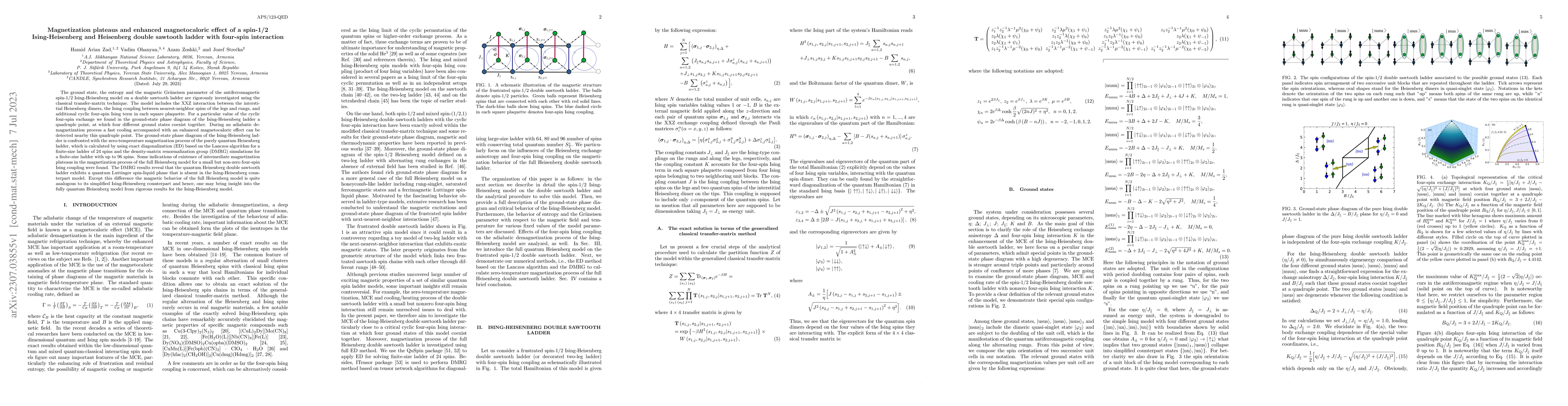 Thumbnail for Magnetization plateaus and enhanced magnetocaloric effect of a spin-1/2
  Ising-Heisenberg and Heisenberg double sawtooth ladder with four-spin
  interaction