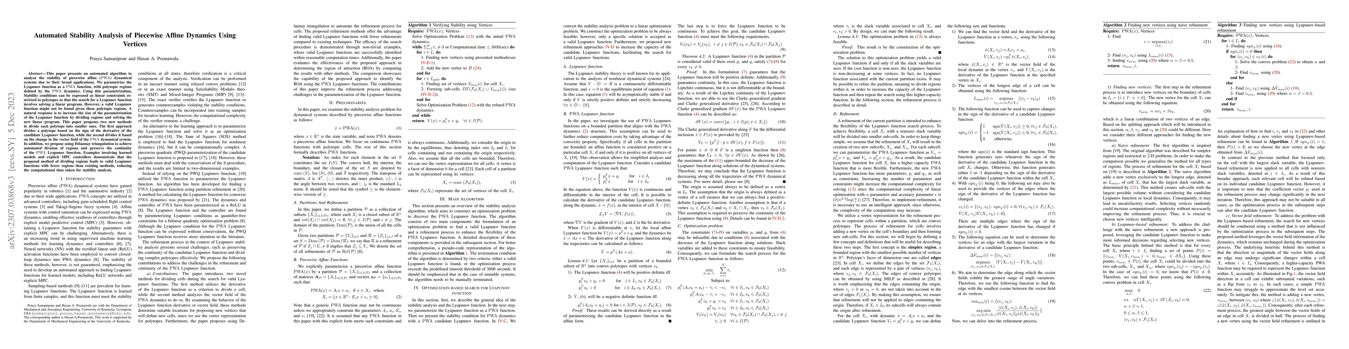 Thumbnail for Automated Stability Analysis of Piecewise Affine Dynamics Using Vertices