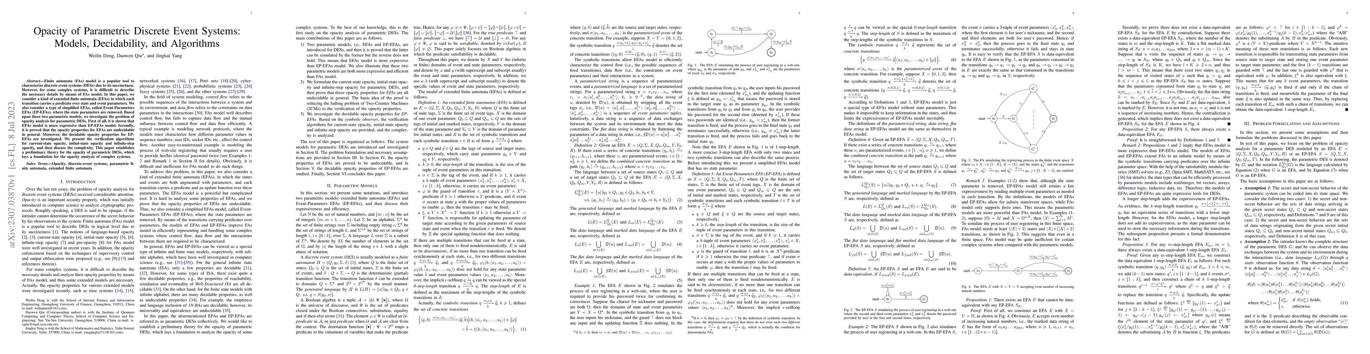 Thumbnail for Opacity of Parametric Discrete Event Systems: Models, Decidability, and
  Algorithms