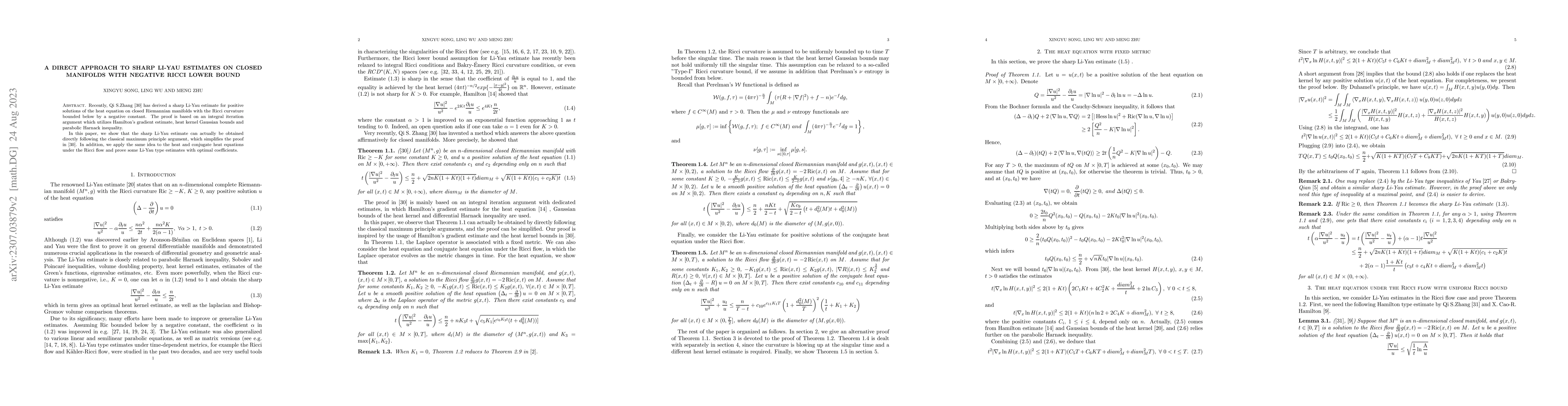 Thumbnail for A direct approach to sharp Li-Yau Estimates on closed manifolds with
  negative Ricci lower bound