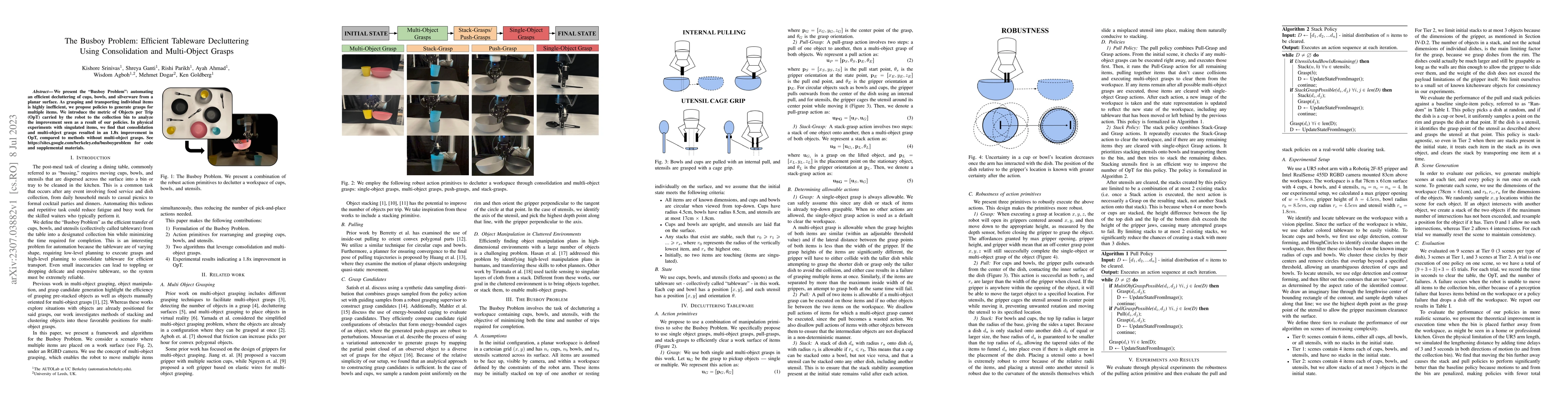Thumbnail for The Busboy Problem: Efficient Tableware Decluttering Using Consolidation
  and Multi-Object Grasps