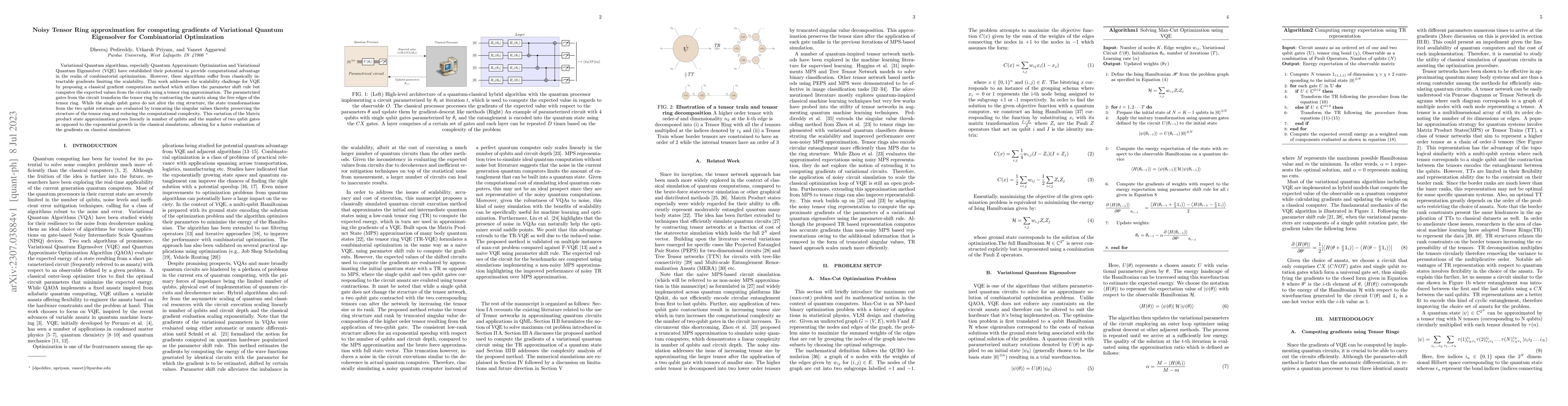 Thumbnail for Noisy Tensor Ring approximation for computing gradients of Variational
  Quantum Eigensolver for Combinatorial Optimization