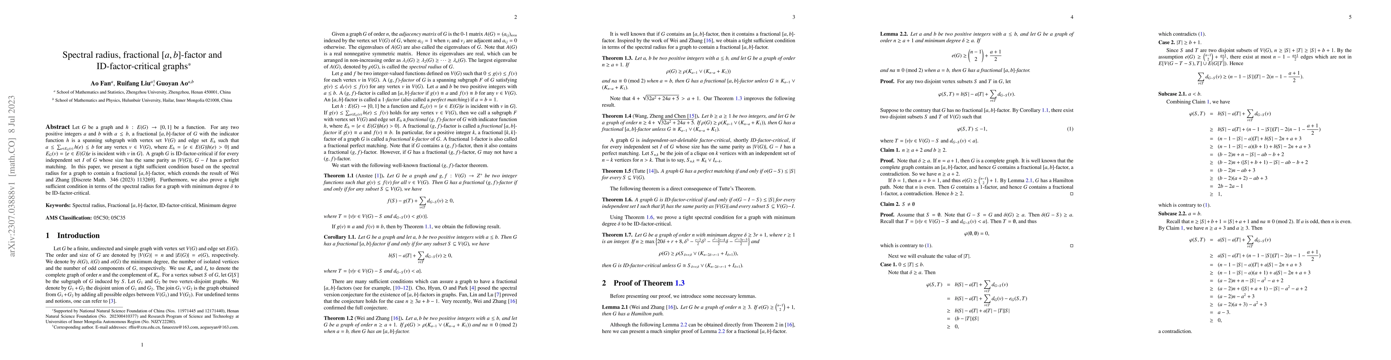 Thumbnail for Spectral radius, fractional $[a,b]$-factor and ID-factor-critical graphs