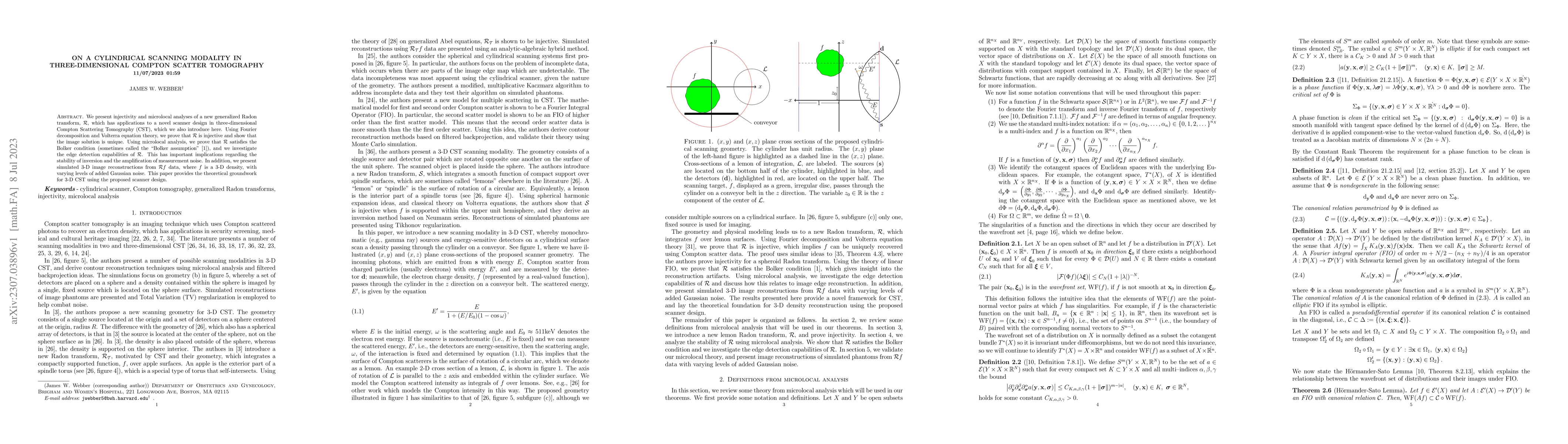 Thumbnail for On a cylindrical scanning modality in three-dimensional Compton scatter
  tomography