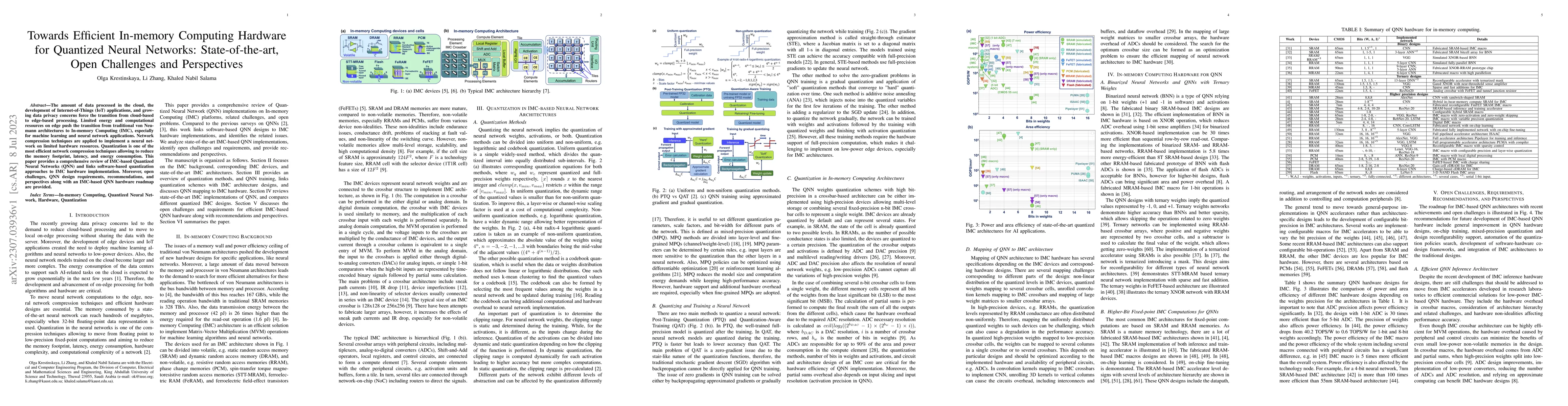 Thumbnail for Towards Efficient In-memory Computing Hardware for Quantized Neural
  Networks: State-of-the-art, Open Challenges and Perspectives